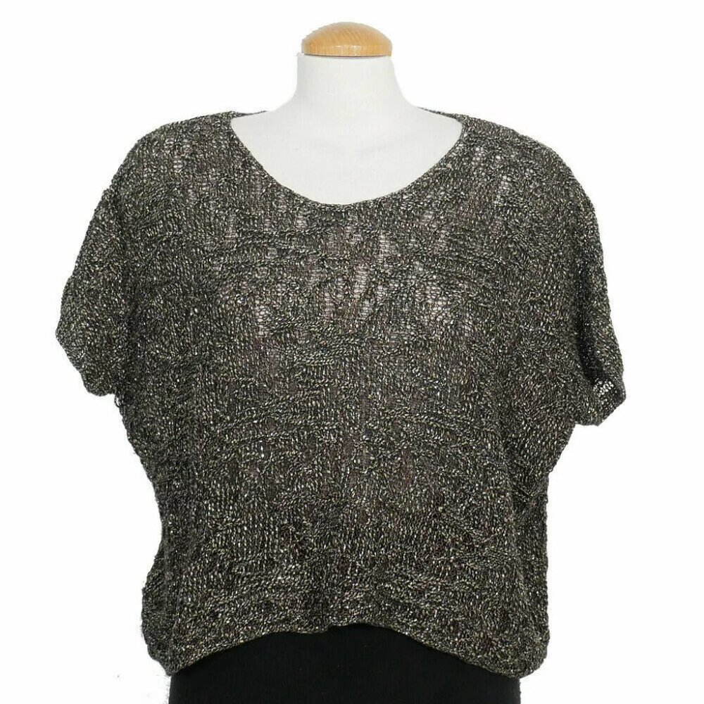 NWT Eileen Fisher cropped boxy sweater Sz L Bronze Color  Sparkle Jacquard